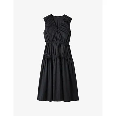Joseph Womens Sembat V-neck Cotton Midi Dress Black