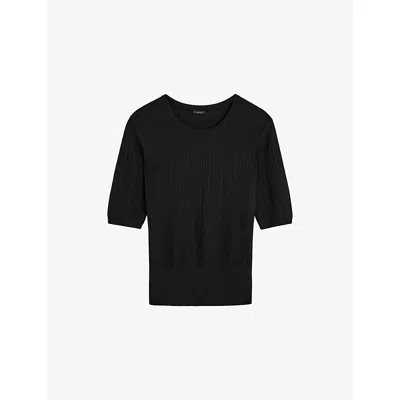 Joseph Womens Black Short-sleeved Knitted Wool And Silk Top
