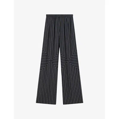 JOSEPH WOMENS JOSEPH HULIN GEOMETRIC-STRIPE WIDE-LEG MID-RISE STRETCH SILK-BLEND TROUSERS