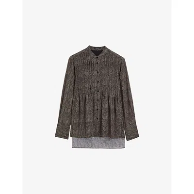 JOSEPH WOMENS BLACK/ESCARGOT ALBIN ABSTRACT-PATTERN SILK BLOUSE
