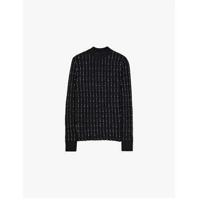 JOSEPH WOMENS FRAGMENTED STRIPE MOCK-NECK STRETCH-KNIT TOP BLACK/IVORY