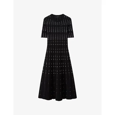 JOSEPH WOMENS BLACK/IVORY FRAGMENTED STRIPE SHORT-SLEEVE STRETCH-KNIT MIDI DRESS