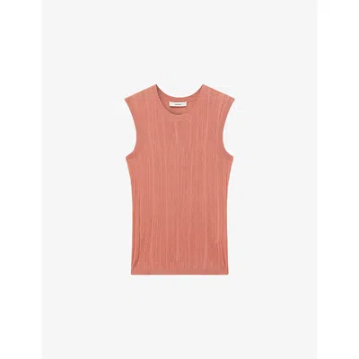 Joseph Womens Blush Calife Ribbed Cotton And Silk Top Xs In Pink