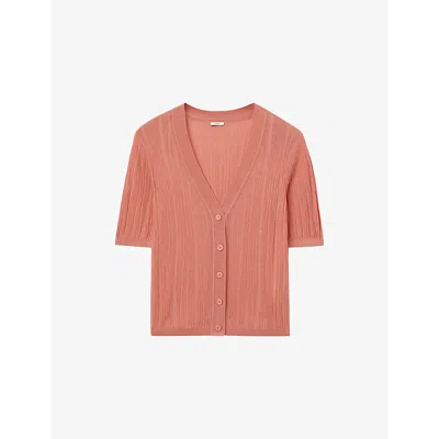 Joseph Womens Blush Sens Ribbed Silk And Cotton Cardigan Xs In Pink