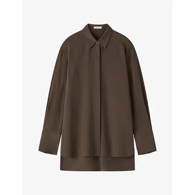 Joseph Womens Bold Crepe De Soie Silk Blouse Patina In Brown