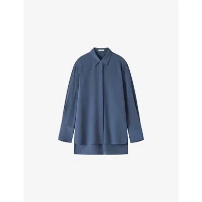 Joseph Womens Bold Long-sleeved Silk-crepe Blouse Mineral In Blue