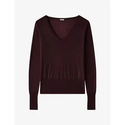Joseph Womens Cetus Cashair V-neck Cashmere Top Mahogany In Multi