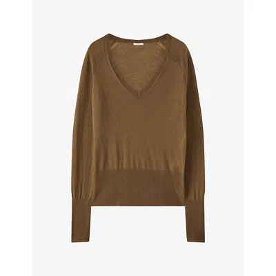 Joseph Womens Cetus V-neck Cashmere Top Taupe In Brown