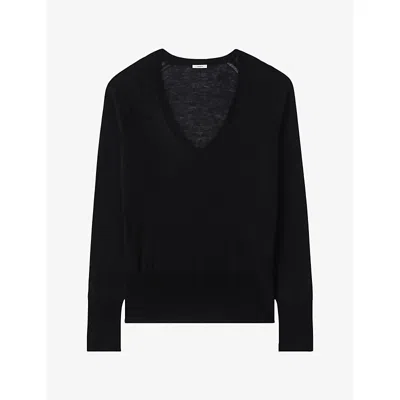 Joseph Womens Cetus V-neck Long-sleeve Cashmere Top Black