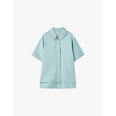 Joseph Womens Chambray Volu Relaxed-fit Linen-blend Shirt In Blue