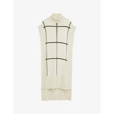 Joseph Womens Oat Combo Checked Tie-belt Cotton And Silk Poncho