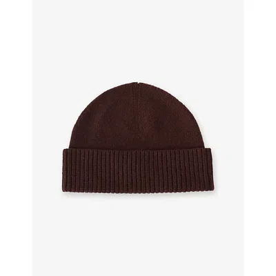 Joseph Womens Chia Ribbed Cashmere Beanie Hat Mahogany In Burgundy