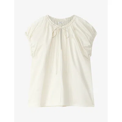 Joseph Womens Cindy Gathered-neck Cotton-sateen Blouse Wax In White