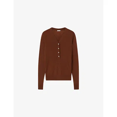 Joseph Womens Cinnamon Gillies Button-neck Cashmere Top Xs In Multi