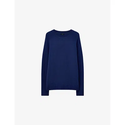 Joseph Womens Cobalt Relaxed-fit Round-neck Cashmere Jumper In Blue