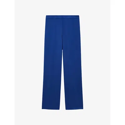 Joseph Womens Cobalt Sahel Straight-leg High-rise Silk-satin Trousers In Blue