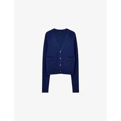Joseph Womens Cobalt V-neck Side-pocket Cashmere Cardigan Xs In Blue