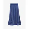 Joseph Womens Cobalt/affogato Geometric-pattern Mid-waist Viscose, Silk And Cotton-blend Midi Skirt In Blue