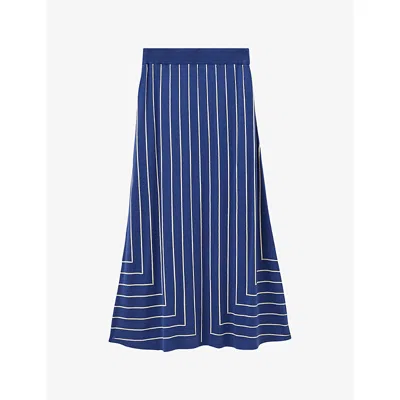 Joseph Womens Cobalt/affogato Geometric-pattern Mid-waist Viscose, Silk And Cotton-blend Midi Skirt In Blue