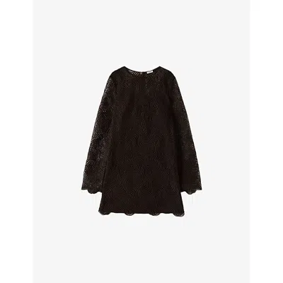 Joseph Womens Cocoa Amira Long-sleeved Lace Mini Dress In Brown