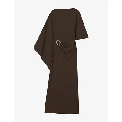 Joseph Womens Cocoa Joya Asymmetric Satin Maxi Dress In Brown