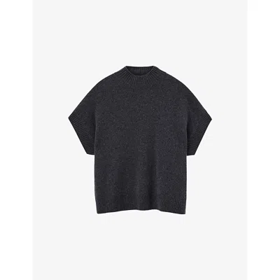 Joseph Womens Dark Smoke Short-sleeved Knitted Cashmere Top In Blue