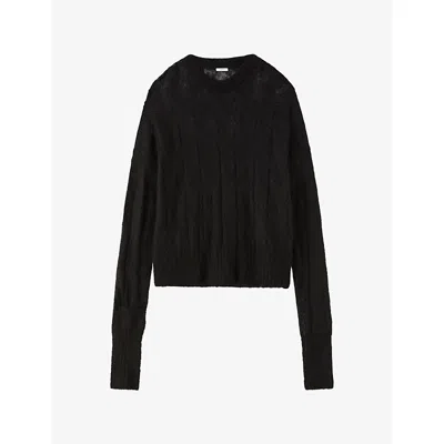 Joseph Womens Delfina Round-neck Mohair And Silk-blend Jumper Black Xs