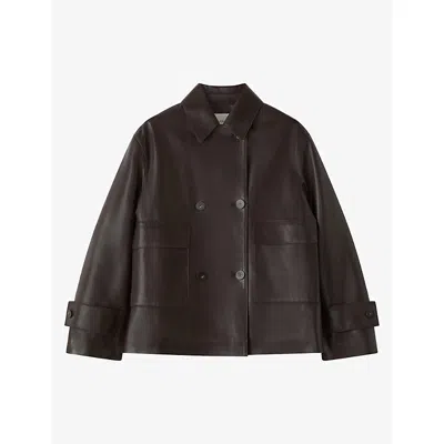 Joseph Womens Delia Collared Relaxed-fit Nappa-leather Jacket Espresso In Brown