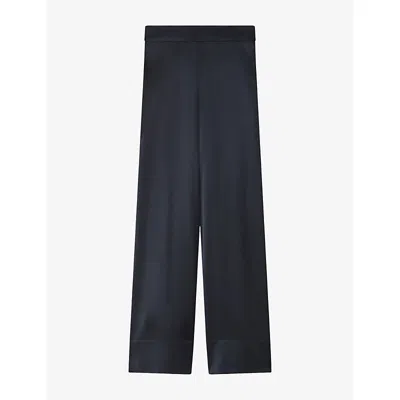 Joseph Womens Dijon Wide-leg High-rise Silk Trousers Black In Blue