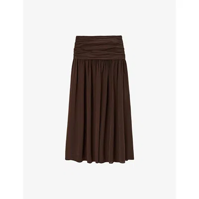 Joseph Womens Ebony Bex Ruched Silk Midi Skirt