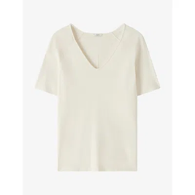 Joseph Womens Elly V-neck Short-sleeve Silk Top Ivory In Multi