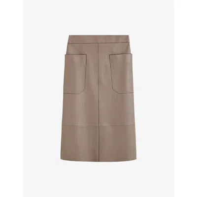 Joseph Womens Blomfield Side-pocket Leather Midi Skirt Escargot