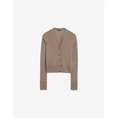 JOSEPH WOMENS CASHAIR V-NECK CASHMERE CARDIGAN ESCARGOT