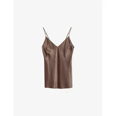 Joseph Womens Escargot Clea V-neck Silk Top In Brown
