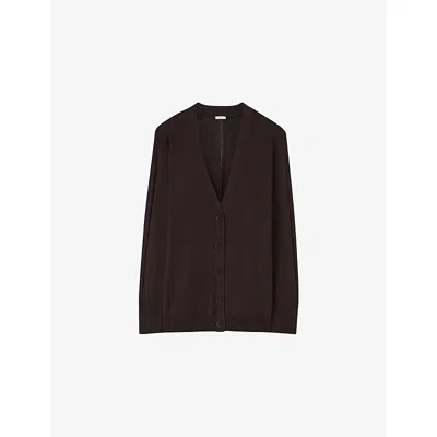 Joseph Womens Espresso Gladi V-neck Relaxed-fit Silk Cardigan In Brown