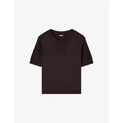 Joseph Womens Espresso Jana Round-neck Relaxed-fit Silk Top In Black