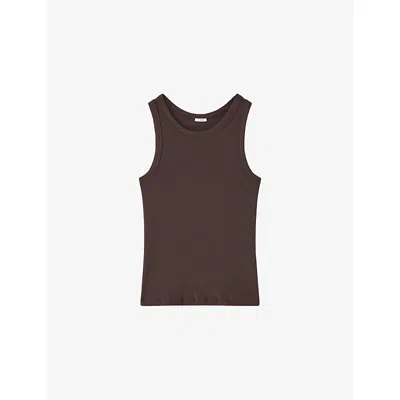 Joseph Womens Espresso Yeux Ribbed Stretch-cotton Tank Top Xs In Brown