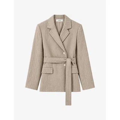 Joseph Womens Eulie Belted-waist Wool And Cashmere-blend Jacket Dark Powder Melange In Neutral