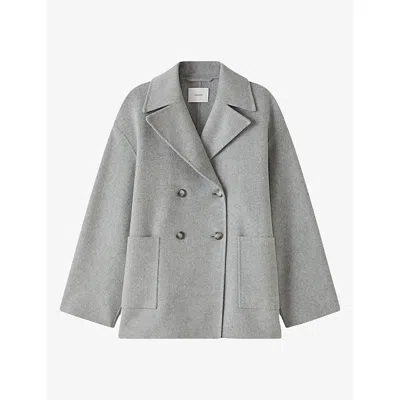 Joseph Womens Flavia Double-breasted Wool And Cashmere Coat Cement Melange In Gray
