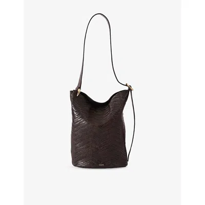 Joseph Womens Fold Textured Leather Shoulder Bag Espresso