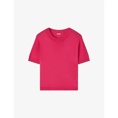 Joseph Womens Fuchsia Jana Round-neck Relaxed-fit Silk Top In Pink