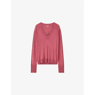 Joseph Womens Gallow V-neck Silk-knit Jumper Pomegranate Xl In Pink
