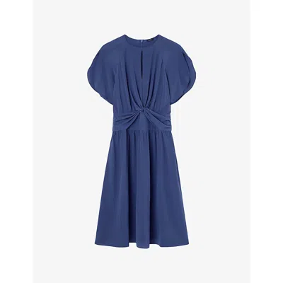 Joseph Womens Harbour Lowri Crepe De Chine Knot Silk Midi Dress In Blue