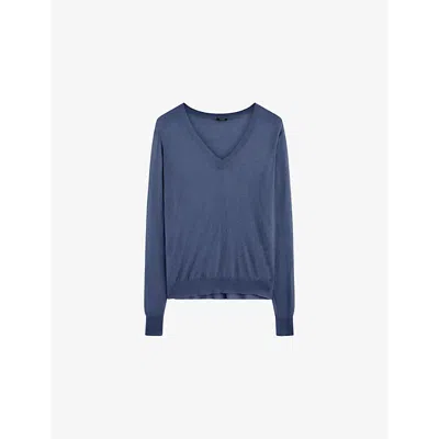 Joseph Womens  V-neck Long-sleeve Cashmere Jumper In Harbour