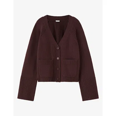 Joseph Womens Harper V-neck Cashmere Cardigan Mahogany Xs In Burgundy
