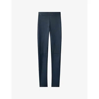 Joseph Womens Indigo High-rise Slim-fit Leather Leggings In Blue
