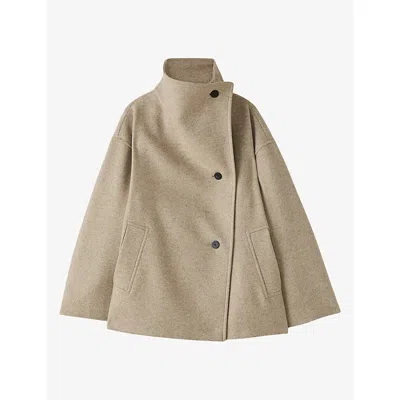 Joseph Womens Isaia Double-breasted Wool-blend Coat Dark Powder Melange In Brown