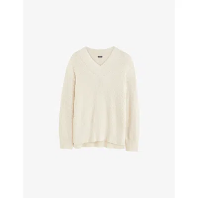 Joseph Womens Ivory V-neck Ribbed Linen-blend Jumper