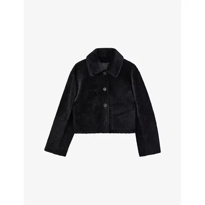 JOSEPH WOMENS ALLOWAY REVERSIBLE LEATHER AND SHEARLING JACKET BLACK