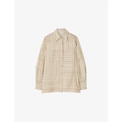 Joseph Womens Sand Dark Powder Atlan Grid-print Silk Shirt In Brown